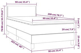 Cama box spring c/ colchão/LED 90x200cm couro artif. cappuccino