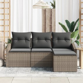 Conjunto de Sofá para Jardim de 4 Peças com Almofadas Cinza Rattan Pol