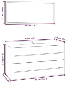 3 pcs conj. móveis casa de banho cinzento cimento