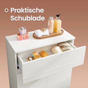 Armário de casa de banho com 2 portas 60 x 30 x 80 cm, armário de arrumação, com gaveta e prateleira ajustável branco