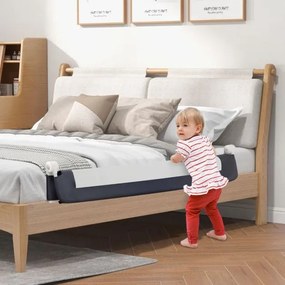 Grade segurança Bebes para camas dobrável de 152 CM com correia de segurança ajustável universal para camas de solteiro ou de casal Cinzenta