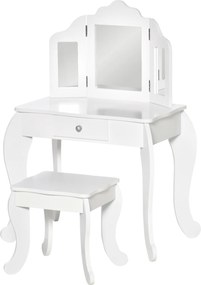 Toucador infantil com banquinho com espelho triplo e gaveta deslizante 63 x 40 x 85,5 cm - Branco acrílico