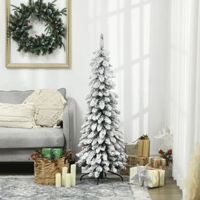 Árvore de Natal artificial altura 135 cm com suporte em aço, 253 ramos com neve, base dobrável, verde