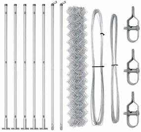 Conjunto de Postes de Cerca Prateado Largo Aço Galvanizado