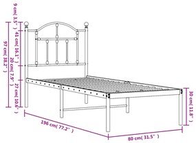 Estrutura de cama com cabeceira 75x190 cm metal branco