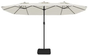 Guarda-sol de jardim c/ cabeça dupla/LED 449x245cm branco areia