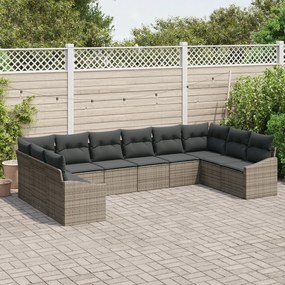 Conjunto de Jantar de Jardim de 10 Peças com Almofadas Cinza de Rattan