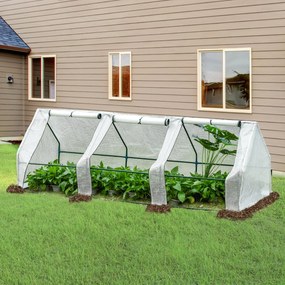 Estufa de Jardim Terraço 270x90x90 cm Tipo Casa Tubo de Aço com 3 Janelas Estufa Pequena para Cultivo de Plantas Branco Translúcido
