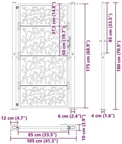 Portão de jardim 105x180 cm design de folha de aço preto