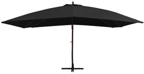 Guarda-sol suspenso com mastro de madeira 400x300 cm preto