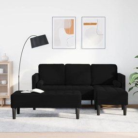 Sofá de Jardim vidaXL com Banco e Almofadas em Veludo Preto em L