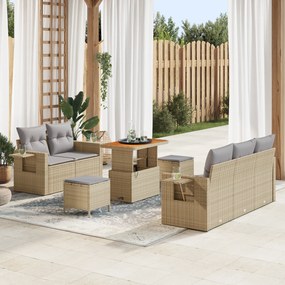 Conjunto de Sofá de Jardim vidaXL 8 Peças com Almofadas Bege Rattan Po