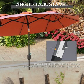 Chapéu de Sol Duplo Chapéu de Sol de Jardim com Inclinação de 45° Manivela Estrutura de Aço 295x152x222 cm Vermelho