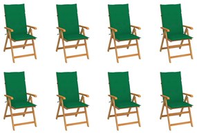 vidaXL Cadeiras de jardim reclináveis c/ almofadões 8 pcs teca maciça