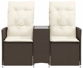 Sofá de jardim reclinável 2 lugares com mesa vime PE castanho