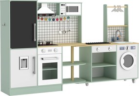 AIYAPLAY Cozinha Infantil Brinquedo de Imitação, Micro-ondas, Forno, Bancada Rotativa com Rodízios, 160x32x97,5cm, Verde Claro | Aosom Portugal