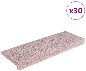 vidaXL Tapetes de escada 30 peças 65x21x4 cm branco e rosa com borda retangular
