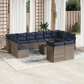 vidaXL 13 pcs conjunto sofás p/ jardim c/ almofadões vime PE cinzento