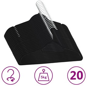 20 pcs conjunto de cabides antiderrapantes veludo preto