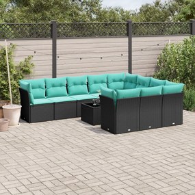 vidaXL 11 pcs conjunto sofás de jardim c/ almofadões vime PE preto