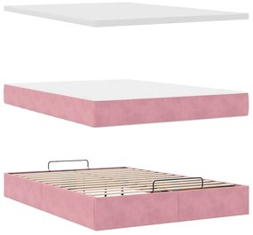 Estrutura de cama otomana com colchões 140x200 cm veludo rosa
