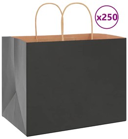 vidaXL Sacos de papel 250 unid com alças preto 32x22x24 cm