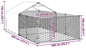 Canil exterior para cães com corredor 4x2x1,5 m aço galvanizado