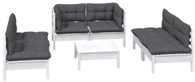 7 pcs conjunto lounge de jardim c/ almofadões pinho maciço