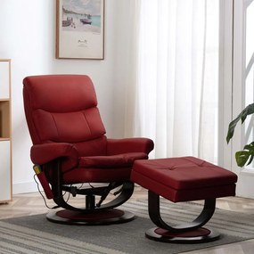 vidaXL Poltrona reclin. massagens couro artif./madeira vermelho tinto