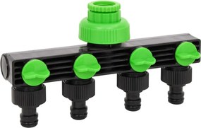 vidaXL Adaptador de torneira 4 saídas 19,5x6x11 cm ABS/PP verde/preto