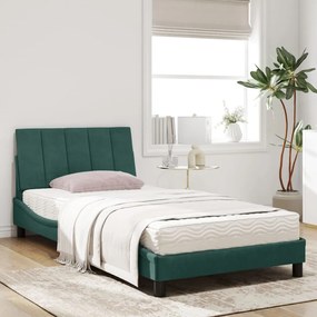 Cama com colchão 100x200 cm veludo verde-escuro