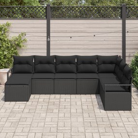 Conjunto de Sofá de Jardim vidaXL 8 Peças com Almofadas Preto Rattan P
