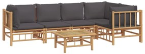 6 pcs conjunto lounge jardim bambu c/ almofadões cinza-escuro