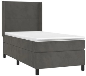 Cama box spring c/ colchão/LED 100x200cm veludo cinzento-escuro