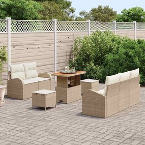 Conjunto de Sofá de Jardim de 8 Peças com Almofadas Beiges em Rattan d