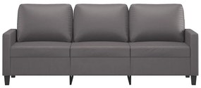 Sofá de 3 lugares 180 cm couro artificial cinza