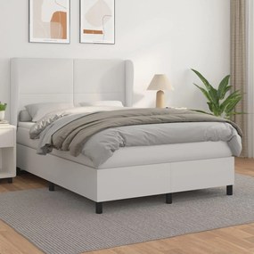 vidaXL Cama com molas/colchão 140x190 cm couro artificial branco