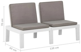 Bancos de jardim com almofadões 2 pcs plástico branco