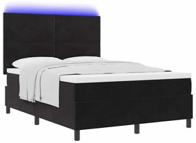 Cama Box Spring vidaXL com Colchão e LED Preto 160x200 cm Veludo