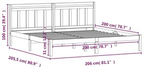 Estrutura de cama 200x200 cm madeira de pinho maciça