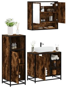 vidaXL 3 pcs conjunto de móveis WC madeira processada carvalho fumado