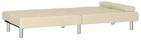 Sofá-cama com suporte para copos couro artificial cor creme