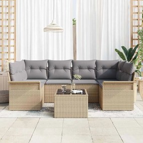 Conjunto de Sofá de Jardim com 7 Peças e Almofadas Beiges