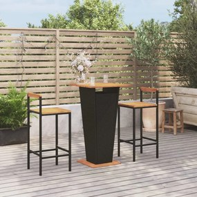 vidaXL 3 pcs conjunto de bar p/ jardim vime PE/acácia maciça preto