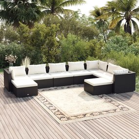 vidaXL 9 pcs conjunto lounge de jardim c/ almofadões vime PE preto