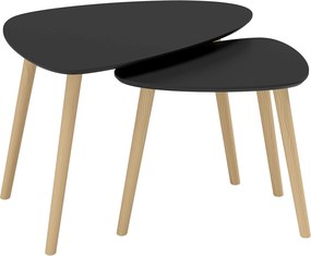 HOMCOM Conjunto de 2 Mesas Auxiliares com Pés de Madeira Mesas de Café 59,5x39,5x45 cm e 44,5x28,5x40 cm Preto | Aosom Portugal