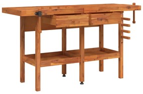Bancada de trabalho + gavetas/tornos 162x62x83 cm acácia maciça