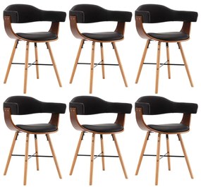 Cadeiras jantar 6 pcs couro artificial preto e madeira curvada