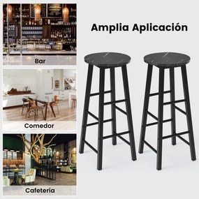 Conjunto de 2 bancos altos de mármore sintético rústico para bar Cadeiras altas com assento redondo para sala de jantar com apoio para os pés para bar