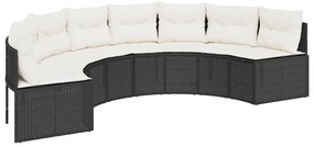 3 pcs conjunto de sofás de jardim semicircular vime PE preto